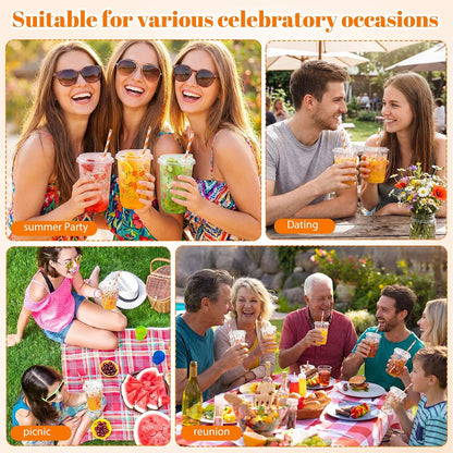 50 Sets Yellow Lemon Clear Plastic Cups with Lids & Straws 16 oz Party Tumblers for Iced Coffee, Smoothies, Juice & More Cute Disposable Pet Mugs for Birthdays & Gatherings