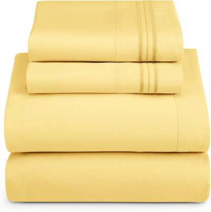 Queen Size Sheets - 4 Piece Bed Sheet Set, Hotel Luxury Double Brushed Bed Sheets - Extra Soft Bedding Sheets & Pillowcases, Queen, Mellow Yellow