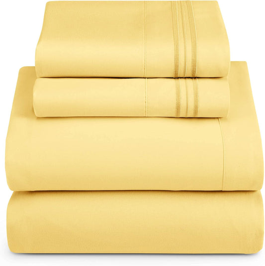 Queen Size Sheets - 4 Piece Bed Sheet Set, Hotel Luxury Double Brushed Bed Sheets - Extra Soft Bedding Sheets & Pillowcases, Queen, Mellow Yellow