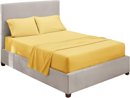 Queen Size Sheets - 4 Piece Bed Sheet Set, Hotel Luxury Double Brushed Bed Sheets - Extra Soft Bedding Sheets & Pillowcases, Queen, Mellow Yellow