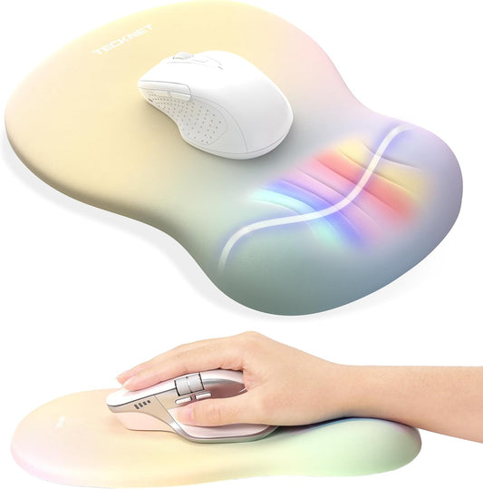 Ergonomic Mouse Pad with Wrist Rest, Memory Foam Mousepad with Wrist Support, Smooth Surface, Middle Concave & Non-Slip Base for Laptop/PC, Pain Relief for Home Office Gaming, Yellow