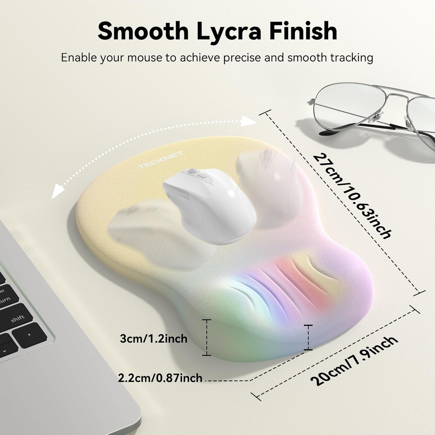 Ergonomic Mouse Pad with Wrist Rest, Memory Foam Mousepad with Wrist Support, Smooth Surface, Middle Concave & Non-Slip Base for Laptop/PC, Pain Relief for Home Office Gaming, Yellow