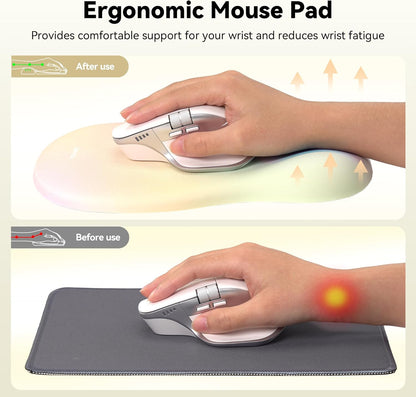 Ergonomic Mouse Pad with Wrist Rest, Memory Foam Mousepad with Wrist Support, Smooth Surface, Middle Concave & Non-Slip Base for Laptop/PC, Pain Relief for Home Office Gaming, Yellow