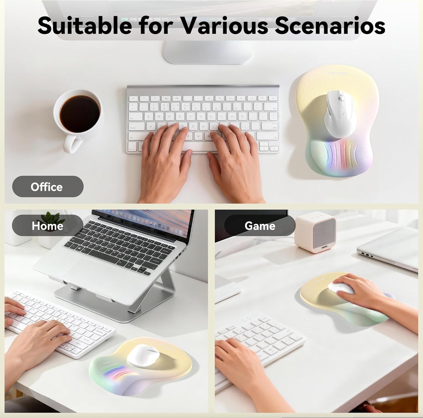Ergonomic Mouse Pad with Wrist Rest, Memory Foam Mousepad with Wrist Support, Smooth Surface, Middle Concave & Non-Slip Base for Laptop/PC, Pain Relief for Home Office Gaming, Yellow