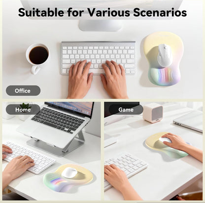 Ergonomic Mouse Pad with Wrist Rest, Memory Foam Mousepad with Wrist Support, Smooth Surface, Middle Concave & Non-Slip Base for Laptop/PC, Pain Relief for Home Office Gaming, Yellow
