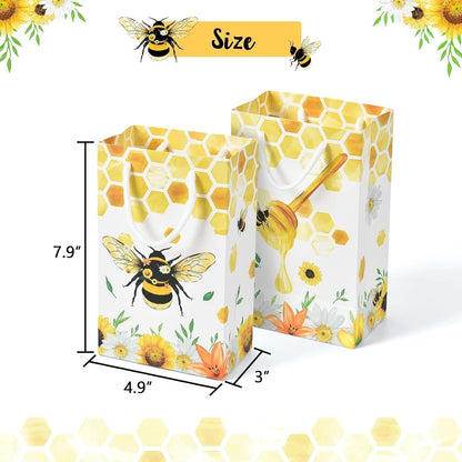 16 PCS Honey Bee Party Gift Bags Treat Pouch | Honey Bee & Bumble Bees Birthday Decorations, Beehive Candy Treat Goodie Bags with Handle for Kids Girls, Baby Shower Wedding