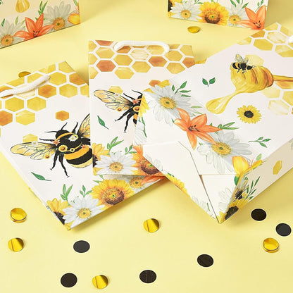 16 PCS Honey Bee Party Gift Bags Treat Pouch | Honey Bee & Bumble Bees Birthday Decorations, Beehive Candy Treat Goodie Bags with Handle for Kids Girls, Baby Shower Wedding
