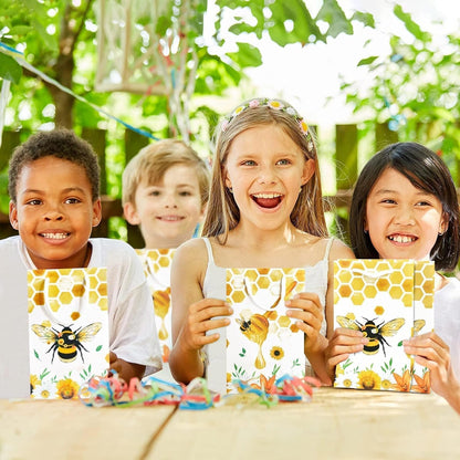 16 PCS Honey Bee Party Gift Bags Treat Pouch | Honey Bee & Bumble Bees Birthday Decorations, Beehive Candy Treat Goodie Bags with Handle for Kids Girls, Baby Shower Wedding