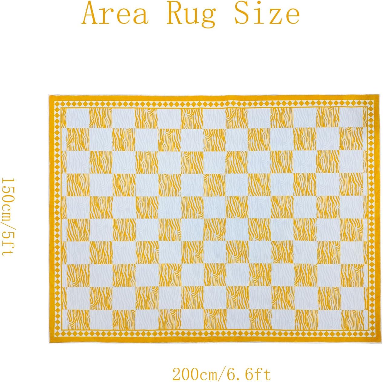 Checkered Rug Carpet 5x6.6Ft Modern Abstract Zebra Mat for Kids Boys Girls Bedroom Farmhouse Living Room Office Entryway Decor, Chic Stripe and Checkerboard, Nonslip Washable, Yellow