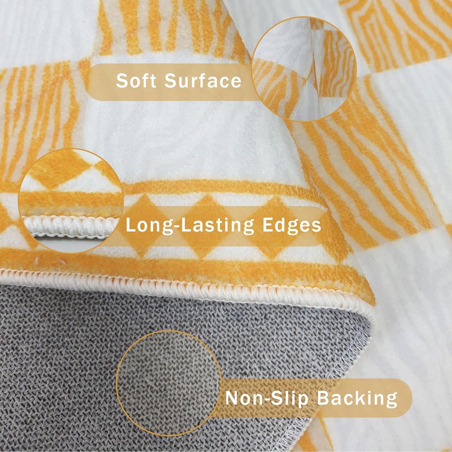 Checkered Rug Carpet 5x6.6Ft Modern Abstract Zebra Mat for Kids Boys Girls Bedroom Farmhouse Living Room Office Entryway Decor, Chic Stripe and Checkerboard, Nonslip Washable, Yellow