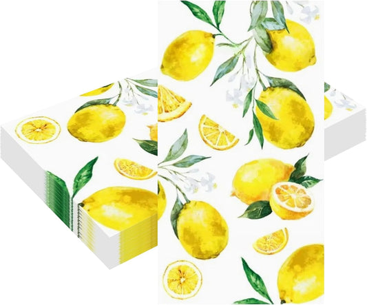 20 Pcs Lemon Napkins, Yellow Citrus Fruit Guest Napkins, Disposable Lemon Paper Hand Towels for Bathroom Spring Summer Wedding Birthday Party Decorations Bridal Baby Shower Party Supplies