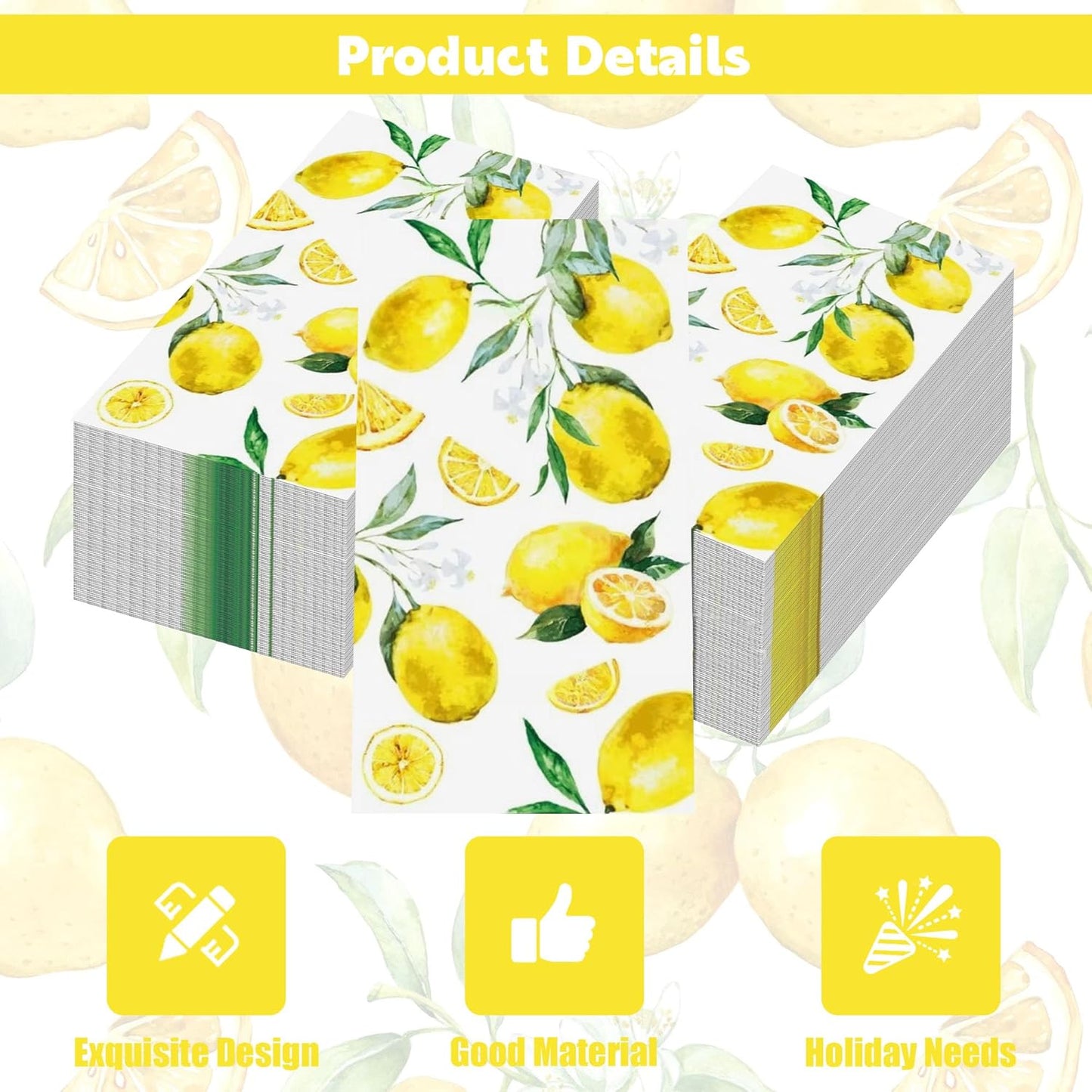 20 Pcs Lemon Napkins, Yellow Citrus Fruit Guest Napkins, Disposable Lemon Paper Hand Towels for Bathroom Spring Summer Wedding Birthday Party Decorations Bridal Baby Shower Party Supplies