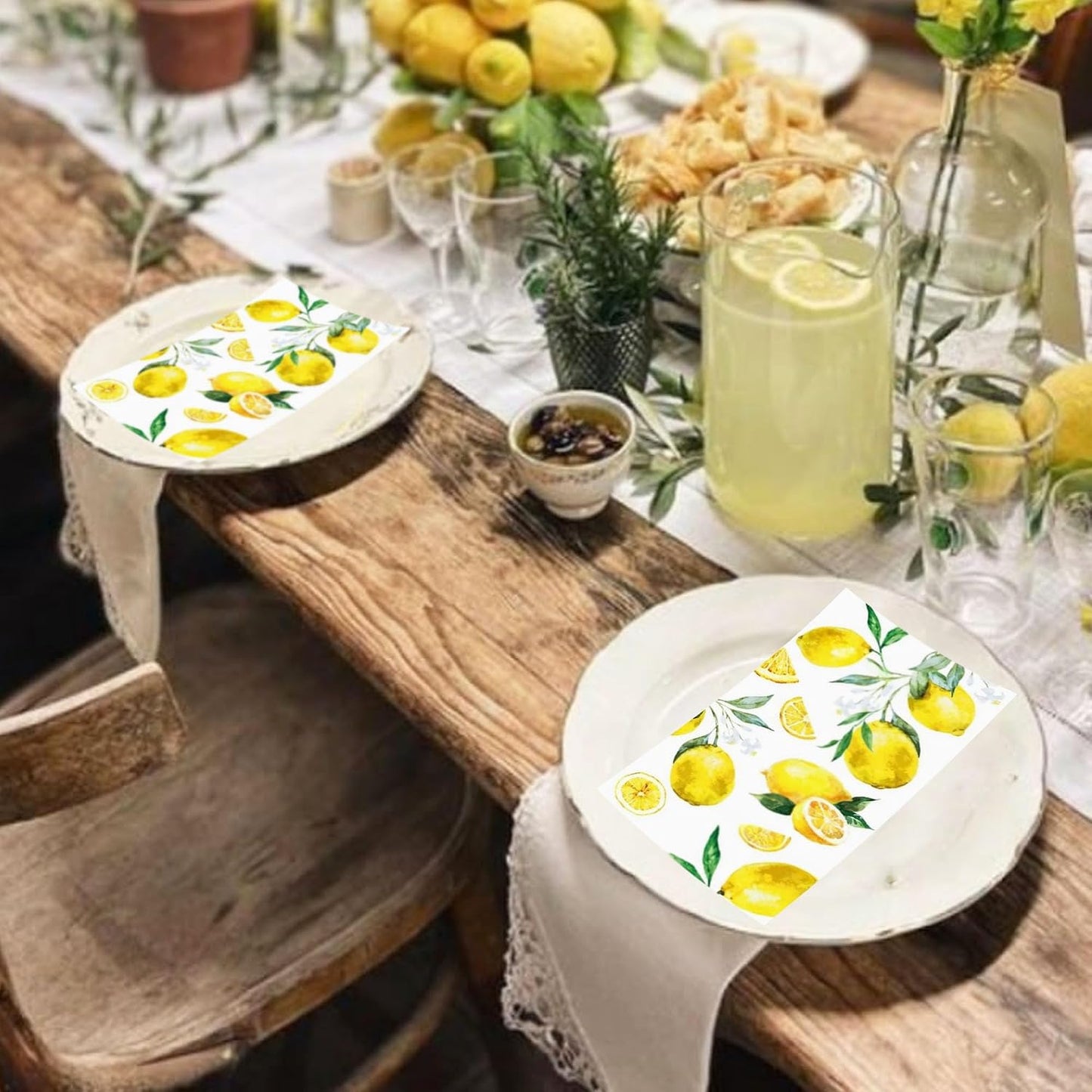 20 Pcs Lemon Napkins, Yellow Citrus Fruit Guest Napkins, Disposable Lemon Paper Hand Towels for Bathroom Spring Summer Wedding Birthday Party Decorations Bridal Baby Shower Party Supplies