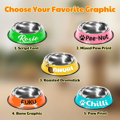 Personalized Dog Bowl, Stainless Steel Food Bowls for Cat Puppies Small Dogs, Custom Name Cute Water Bowl with Non-Slip Bottom, Yellow, S