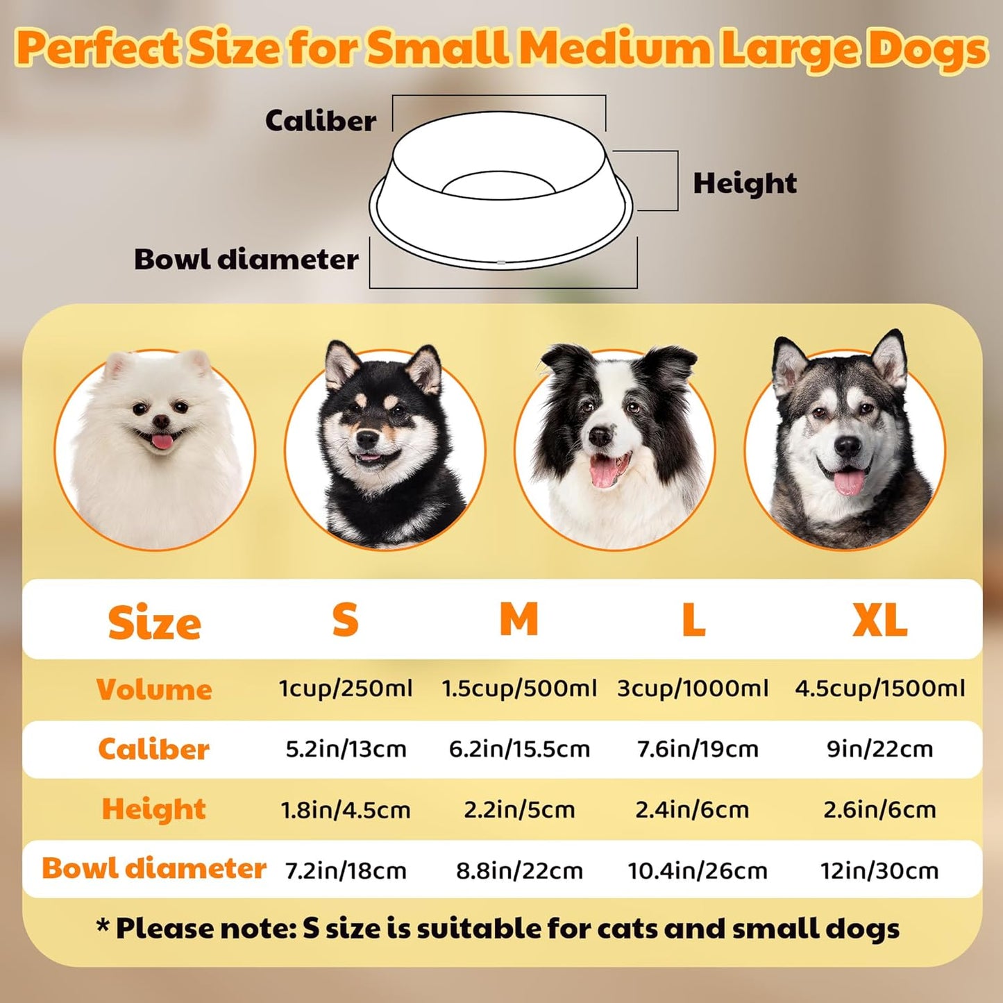 Personalized Dog Bowl, Stainless Steel Food Bowls for Cat Puppies Small Dogs, Custom Name Cute Water Bowl with Non-Slip Bottom, Yellow, S
