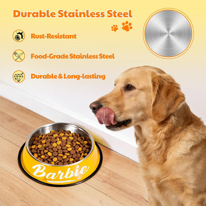 Personalized Dog Bowl, Stainless Steel Food Bowls for Cat Puppies Small Dogs, Custom Name Cute Water Bowl with Non-Slip Bottom, Yellow, S