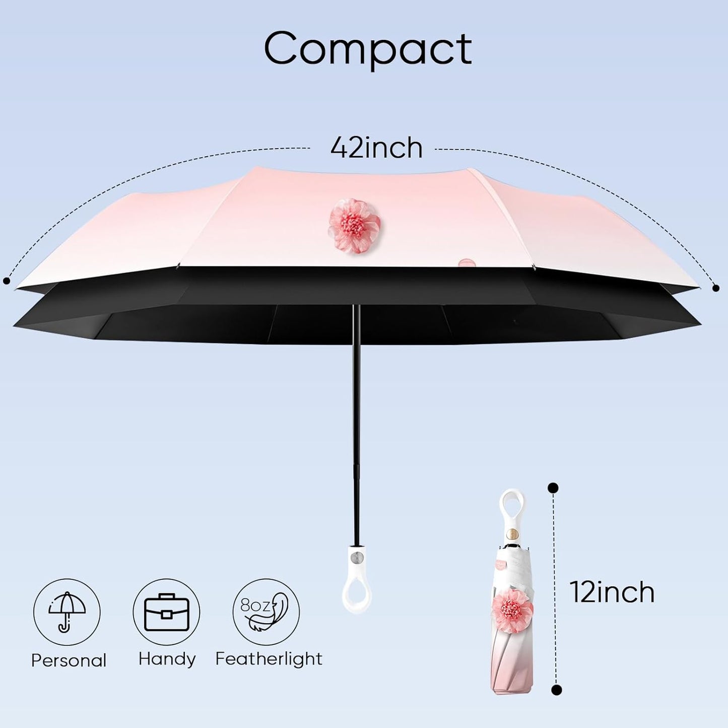 Compact Travel Umbrella - Mini Umbrella for Purse, Small Lightweight & Tiny Design Perfect for Parasol Outdoor Sun & Rain Umbrellas (E-Green)