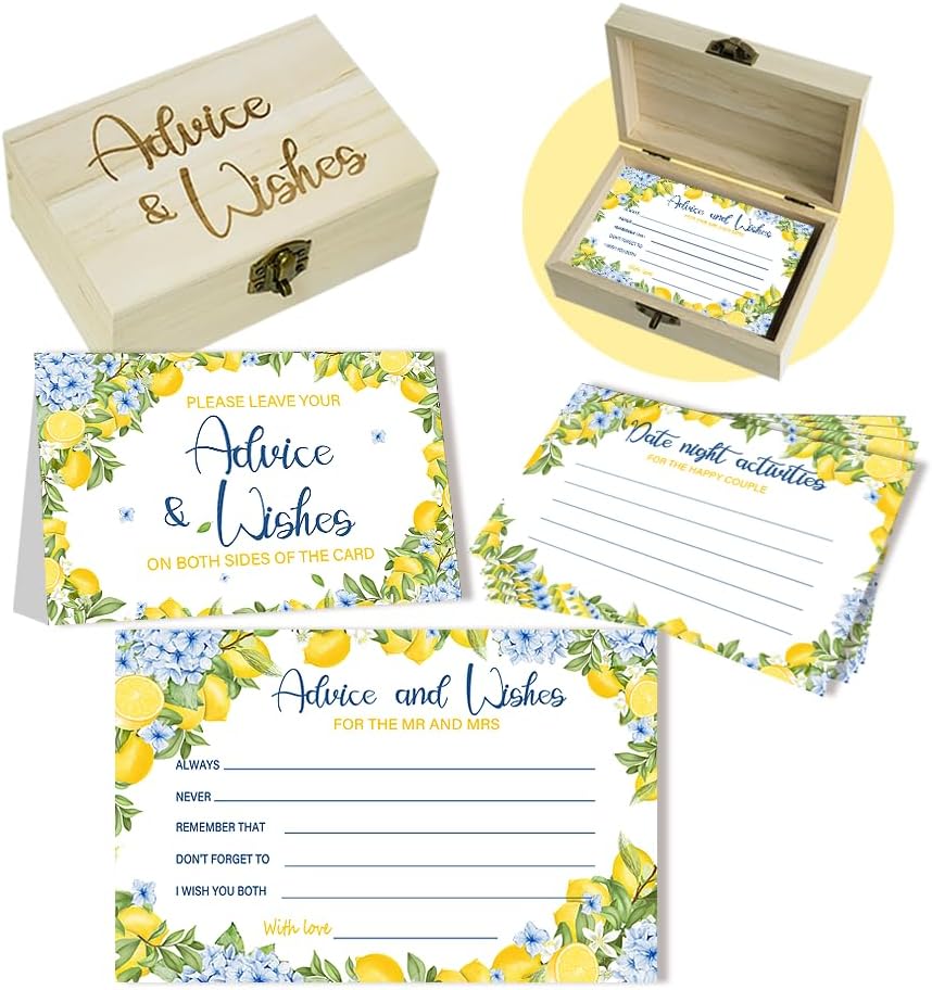 50PCS Lemon Advice & Wishes Cards for Mr and Mrs, Bridal Shower Games