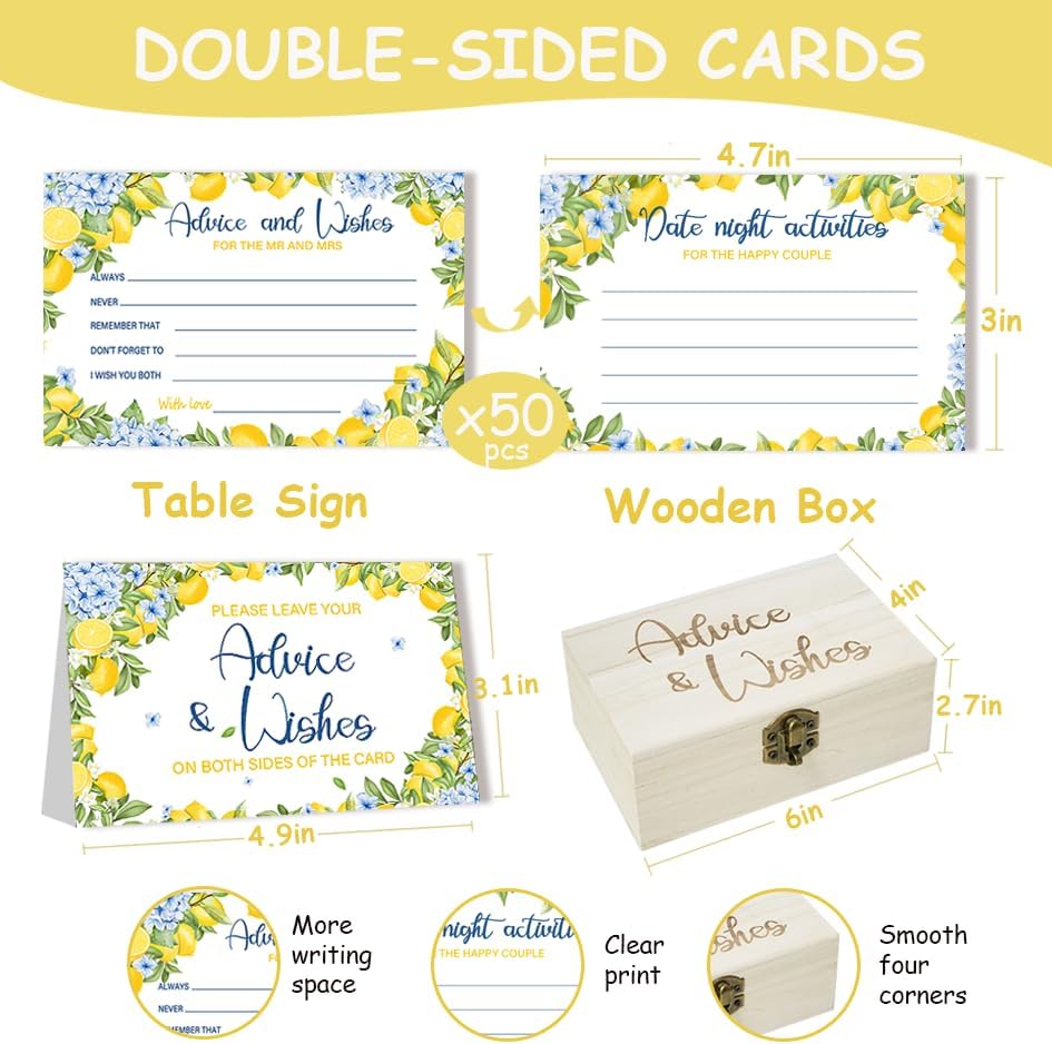 50PCS Lemon Advice & Wishes Cards for Mr and Mrs, Bridal Shower Games