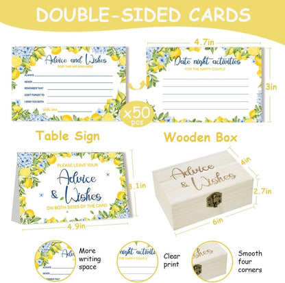 50PCS Lemon Advice & Wishes Cards for Mr and Mrs, Bridal Shower Games