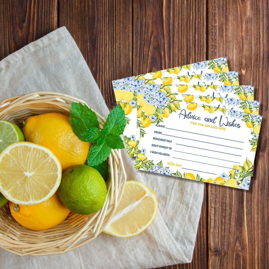 50PCS Lemon Advice & Wishes Cards for Mr and Mrs, Bridal Shower Games