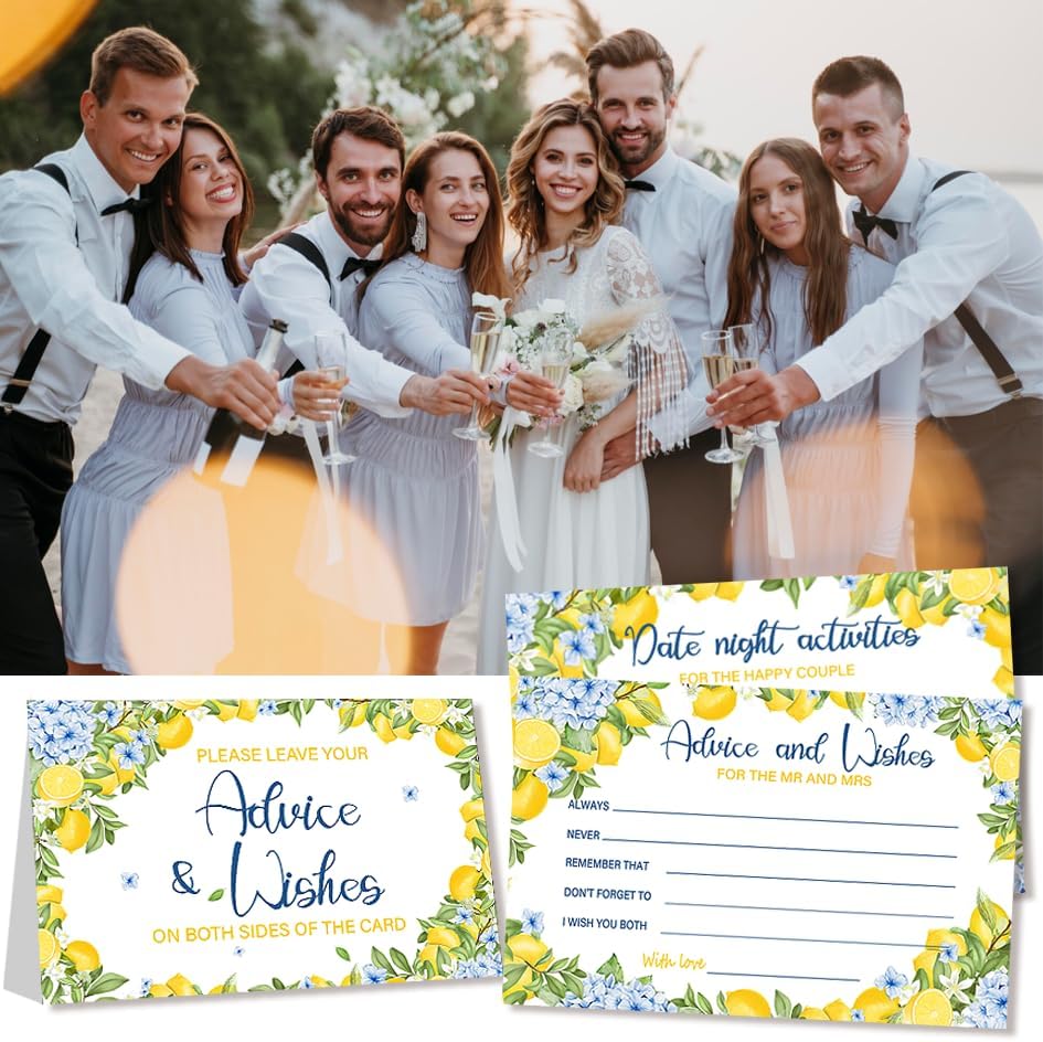 50PCS Lemon Advice & Wishes Cards for Mr and Mrs, Bridal Shower Games