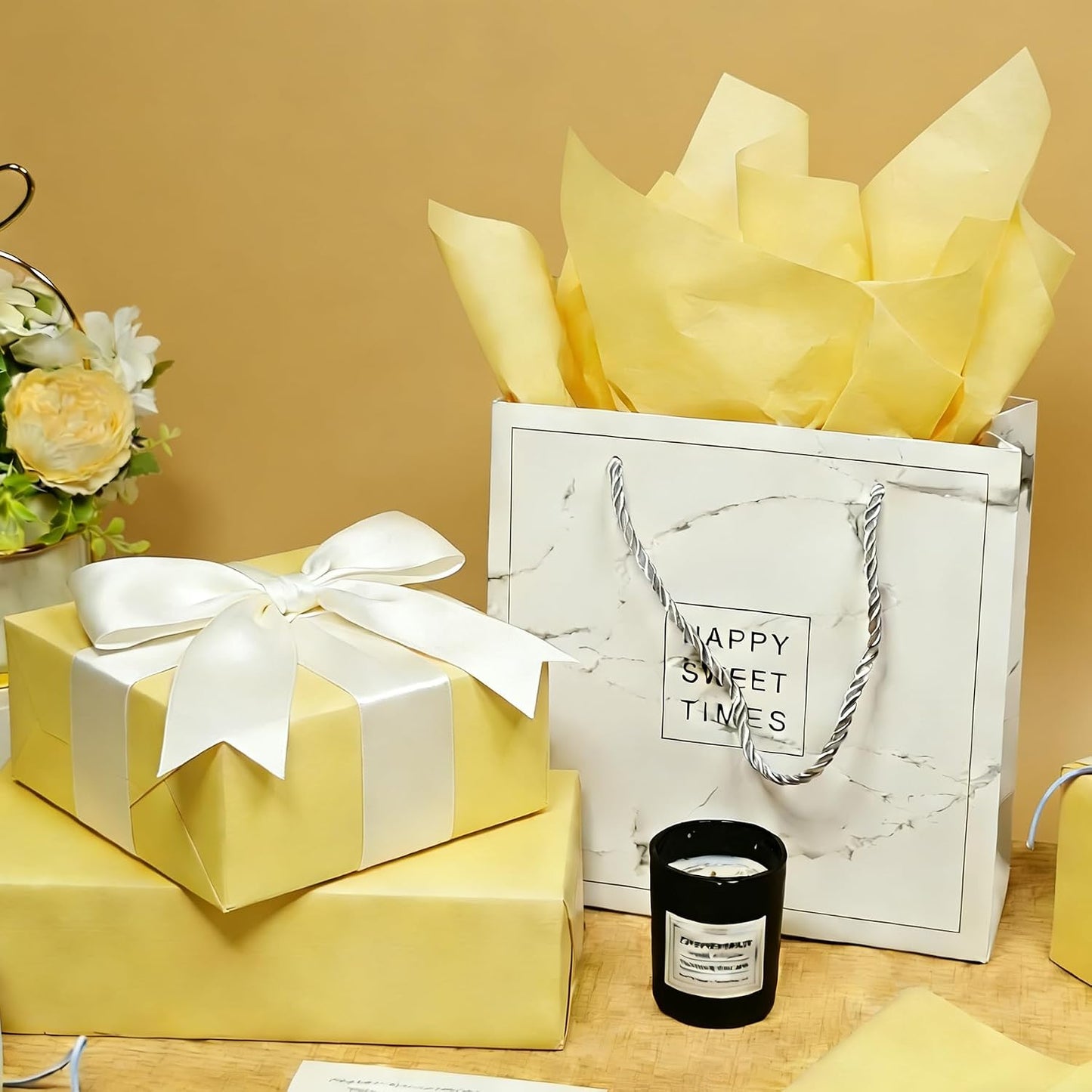 Yellow Tissue Paper Roll for Gift Wrapping, Flower Bouquets & Crafting - 17" x 98 ft, Translucent Delicate Tissue Paper for Gift Bag Stuffing, Art Packing, Wedding, Birthday, Holiday Decor