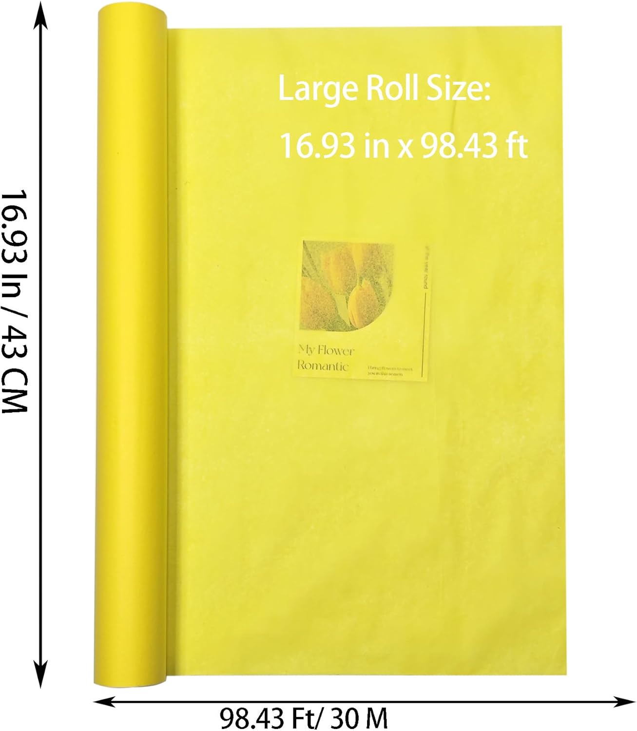 Yellow Tissue Paper Roll for Gift Wrapping, Flower Bouquets & Crafting - 17" x 98 ft, Translucent Delicate Tissue Paper for Gift Bag Stuffing, Art Packing, Wedding, Birthday, Holiday Decor