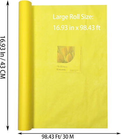Yellow Tissue Paper Roll for Gift Wrapping, Flower Bouquets & Crafting - 17" x 98 ft, Translucent Delicate Tissue Paper for Gift Bag Stuffing, Art Packing, Wedding, Birthday, Holiday Decor