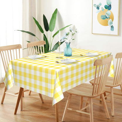 2 Pcs Yellow and White Checkered Tablecloth, 54 × 108 inches Disposable Yellow Plaid Table Covers Plastic Gingham Tablecloth for Outdoor Picnic Birthday Baby Shower Holdiay Party Decoration