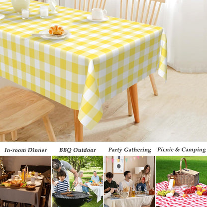 2 Pcs Yellow and White Checkered Tablecloth, 54 × 108 inches Disposable Yellow Plaid Table Covers Plastic Gingham Tablecloth for Outdoor Picnic Birthday Baby Shower Holdiay Party Decoration