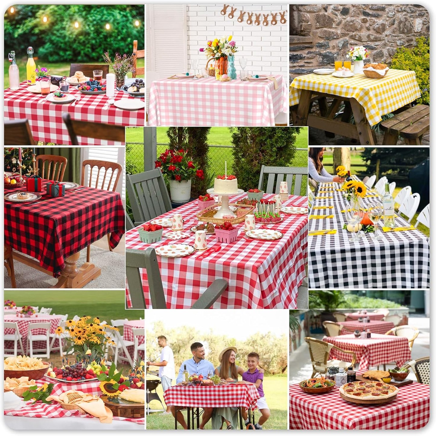 2 Pcs Yellow and White Checkered Tablecloth, 54 × 108 inches Disposable Yellow Plaid Table Covers Plastic Gingham Tablecloth for Outdoor Picnic Birthday Baby Shower Holdiay Party Decoration
