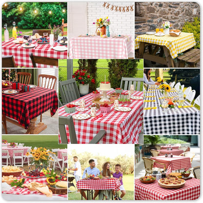 2 Pcs Yellow and White Checkered Tablecloth, 54 × 108 inches Disposable Yellow Plaid Table Covers Plastic Gingham Tablecloth for Outdoor Picnic Birthday Baby Shower Holdiay Party Decoration