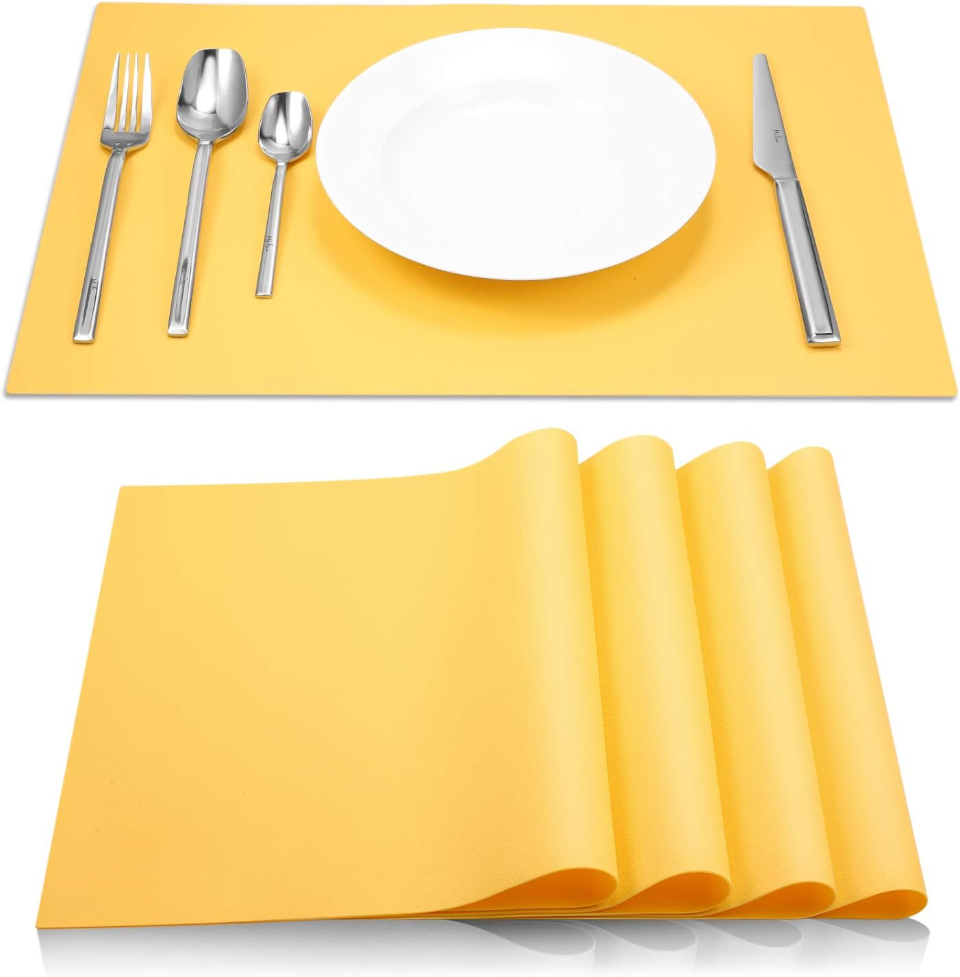 Silicone Placemats [17.7''x12.6''] Heat-Resistant Thicken Non-Slip Tablemats Non-Skid Table Mats Set of 4 (Yellow)
