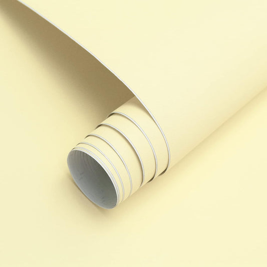 Solid Light Yellow Wallpaper Matte Textured Peel and Stick Wallpaper 118"X15.7" Self Adhesive Removable Wall Paper Waterproof Contact Paper for Living Room Bedroom Decor