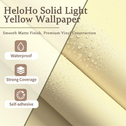 Solid Light Yellow Wallpaper Matte Textured Peel and Stick Wallpaper 118"X15.7" Self Adhesive Removable Wall Paper Waterproof Contact Paper for Living Room Bedroom Decor