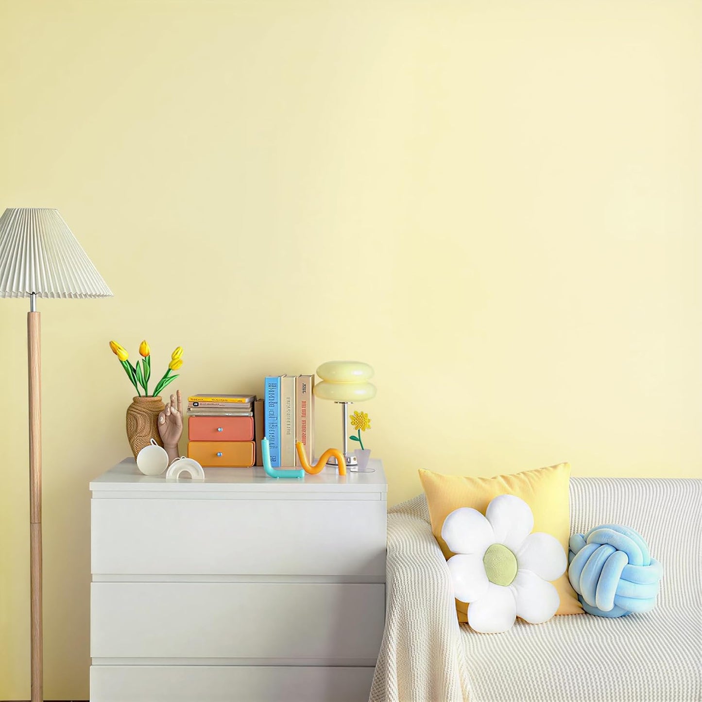 Solid Light Yellow Wallpaper Matte Textured Peel and Stick Wallpaper 118"X15.7" Self Adhesive Removable Wall Paper Waterproof Contact Paper for Living Room Bedroom Decor