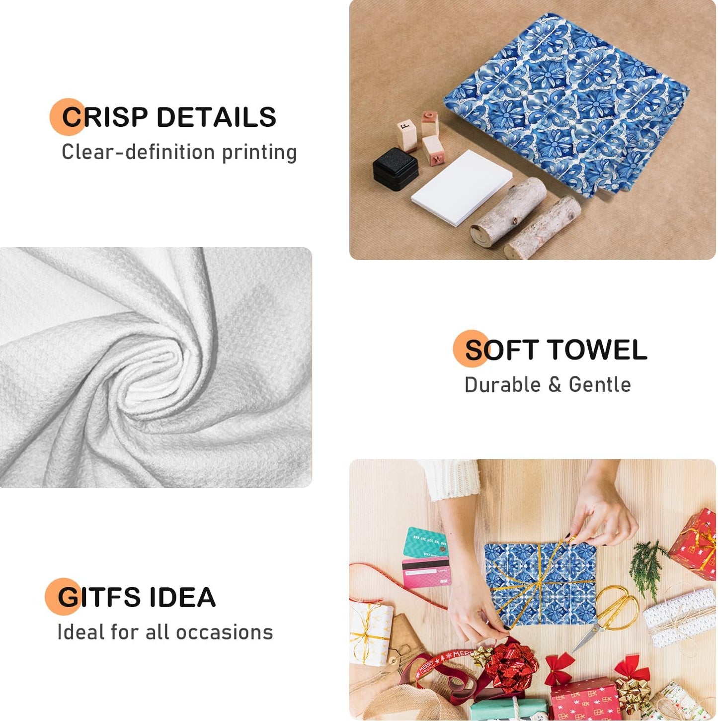 Blue and White Italian Lemon Kitchen Towels, Mediterranean Decor, Italian Tiles Lemon Floral Decorative Dish Tea Hand Towels for Kitchen Bathroom, 16x24 Inch Set of 4