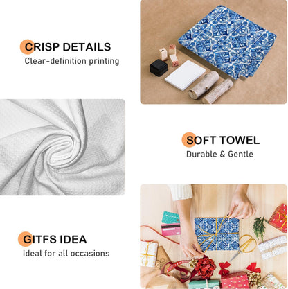 Blue and White Italian Lemon Kitchen Towels, Mediterranean Decor, Italian Tiles Lemon Floral Decorative Dish Tea Hand Towels for Kitchen Bathroom, 16x24 Inch Set of 4