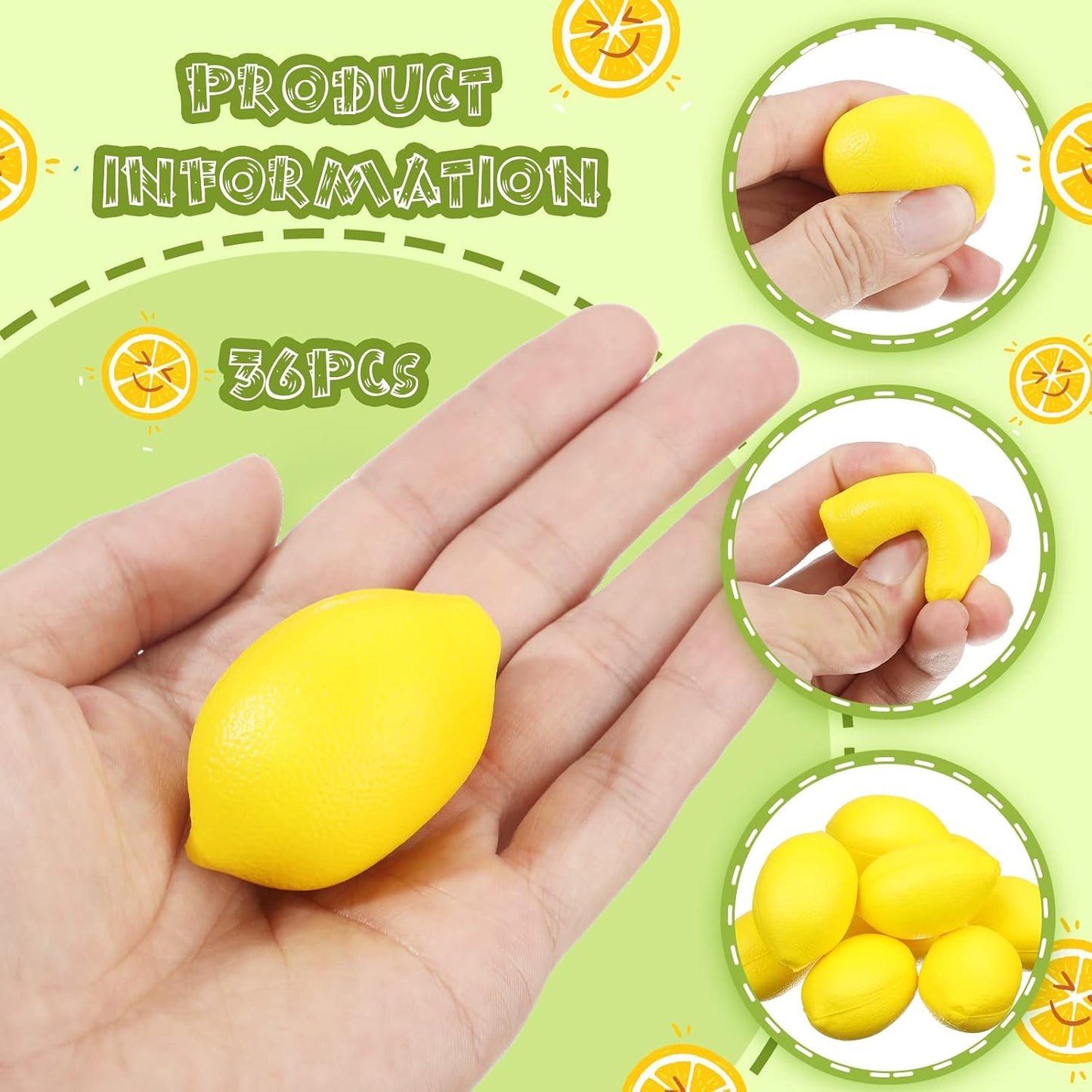 36 Pcs Lemon Toys Lemon Relieve Stress Ball Party Favors Pu Foam Quick Rising Fruit Stress Relieve Toys for School Home Small Party Bag Fillers