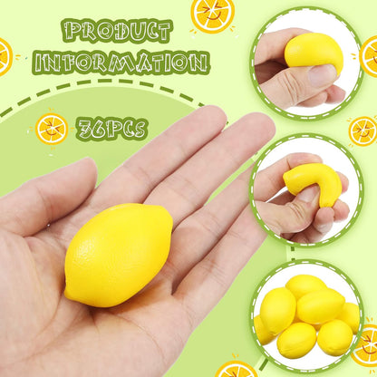 36 Pcs Lemon Toys Lemon Relieve Stress Ball Party Favors Pu Foam Quick Rising Fruit Stress Relieve Toys for School Home Small Party Bag Fillers