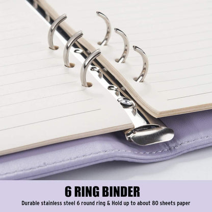 A5 Notebook Photocard Binder, 6 Ring Planner, Stylish Loose Leaf Personal Organizer Cover with Magnetic Buckle, PU Leather Binder Women with Soft Colors (Yellow)