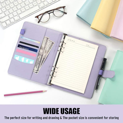 A5 Notebook Photocard Binder, 6 Ring Planner, Stylish Loose Leaf Personal Organizer Cover with Magnetic Buckle, PU Leather Binder Women with Soft Colors (Yellow)