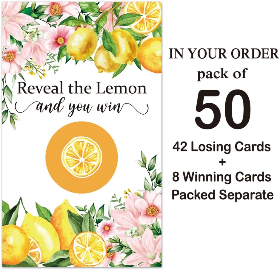 50 Pack Reveal The Lemon Scratch Off Cards | Lemon Scratch Game for Bridal Shower Raffle Ticket Lottery Game Wedding Engagement Party Bachelorette Birthday Party Supplies