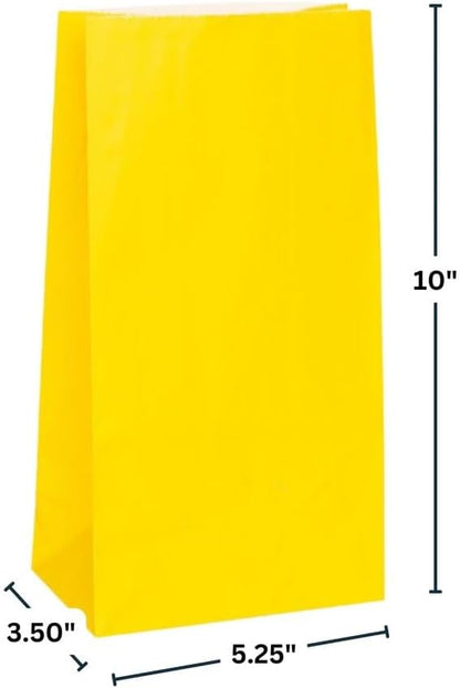 Vibrant Sunflower Yellow Paper Party Bags (Pack of 12) - Premium Quality, Perfect for Celebrations & Gifts