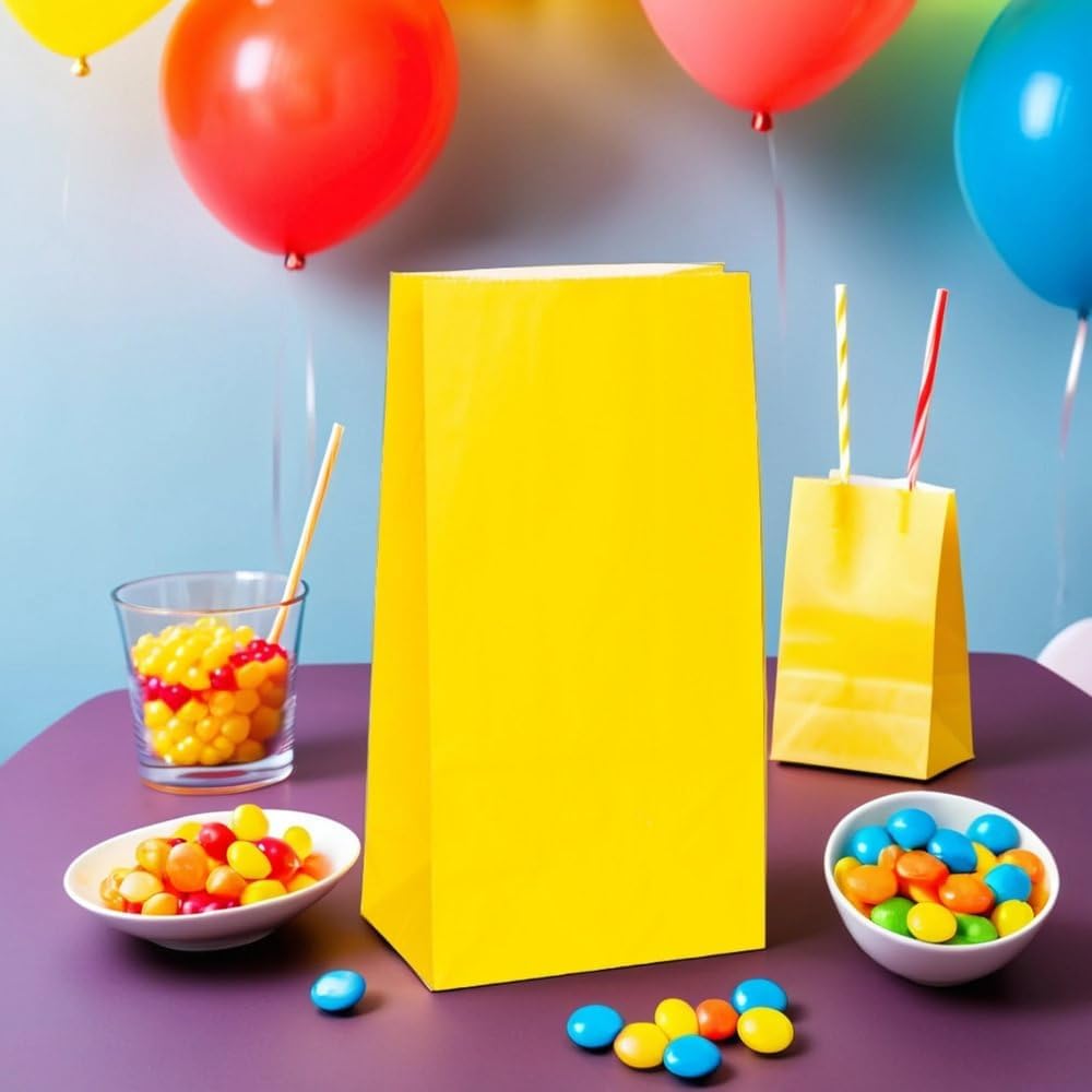 Vibrant Sunflower Yellow Paper Party Bags (Pack of 12) - Premium Quality, Perfect for Celebrations & Gifts