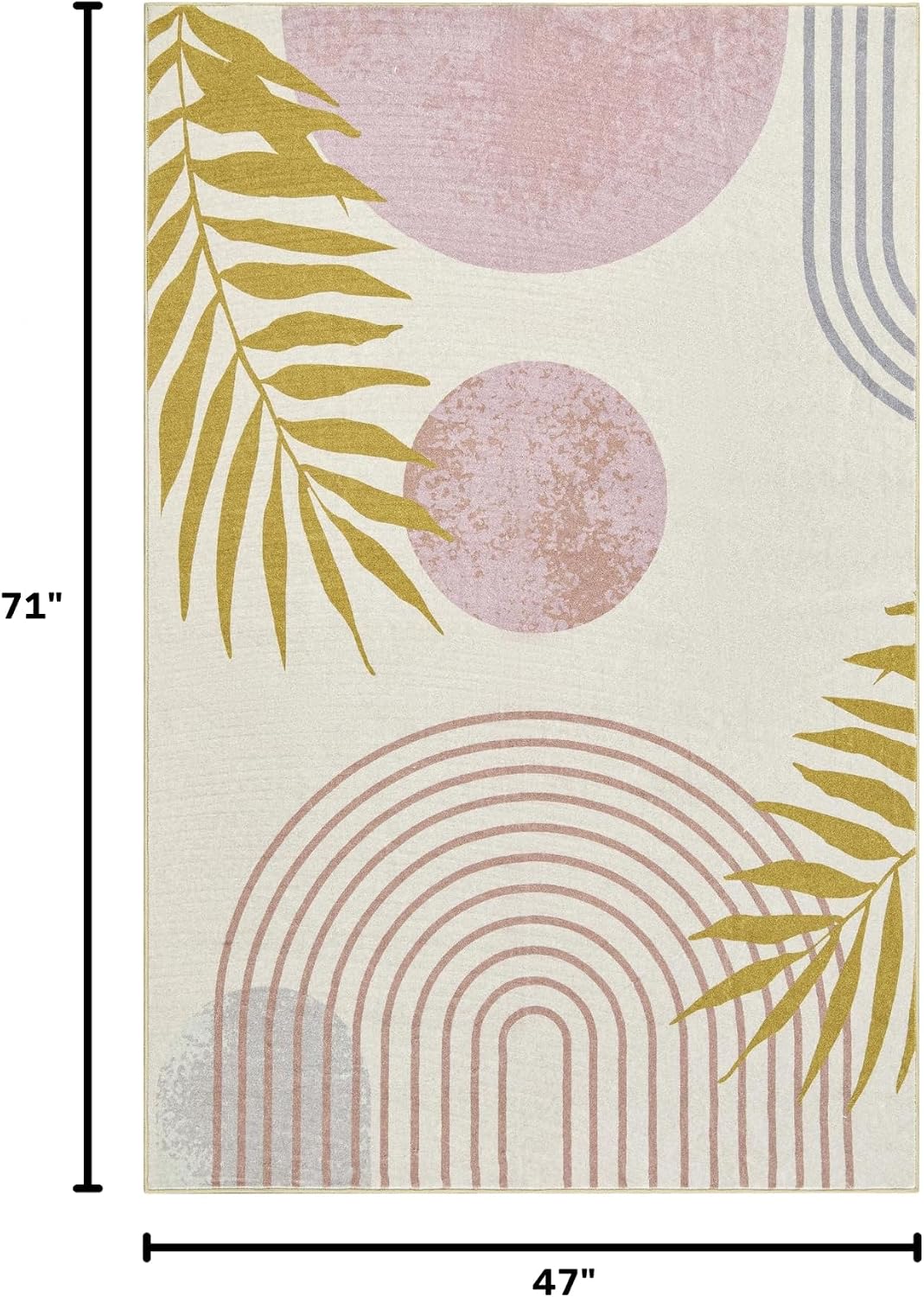 Cute Pink Nuresry Rug Washable, Boho Modern Contemporary Aesthetic 4x6 Area Rugs for Bedroom Dining Living Room Dorm, Abstract Art Tropical Leaves Thin Indoor Entryway Rug Carpet