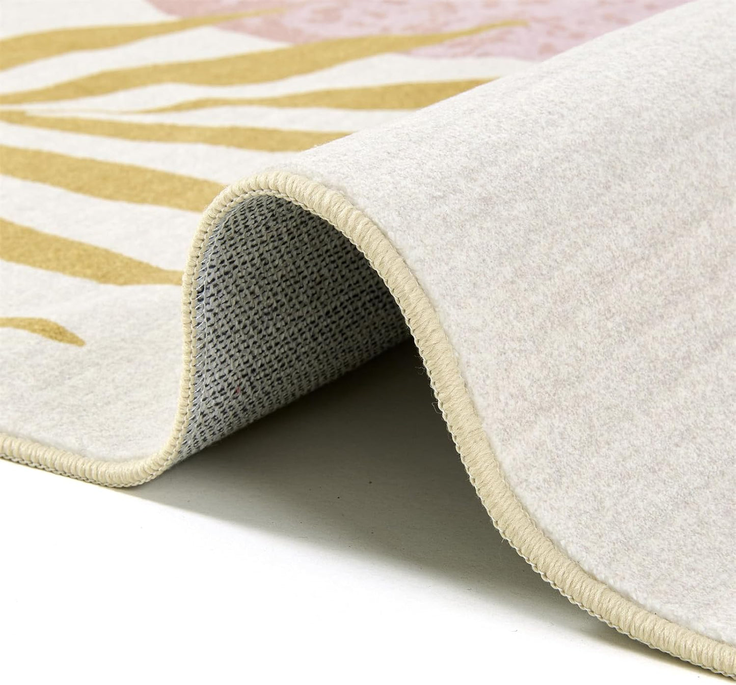 Cute Pink Nuresry Rug Washable, Boho Modern Contemporary Aesthetic 4x6 Area Rugs for Bedroom Dining Living Room Dorm, Abstract Art Tropical Leaves Thin Indoor Entryway Rug Carpet