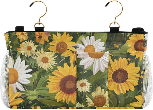 Yellow Sunflower Flowers Bedside Caddies Bed Storage Bag With Pockets Hanging Organizer for Headboards Bunk Beds Dorm Rooms Organizer Caddy organizador para accesorios de cama