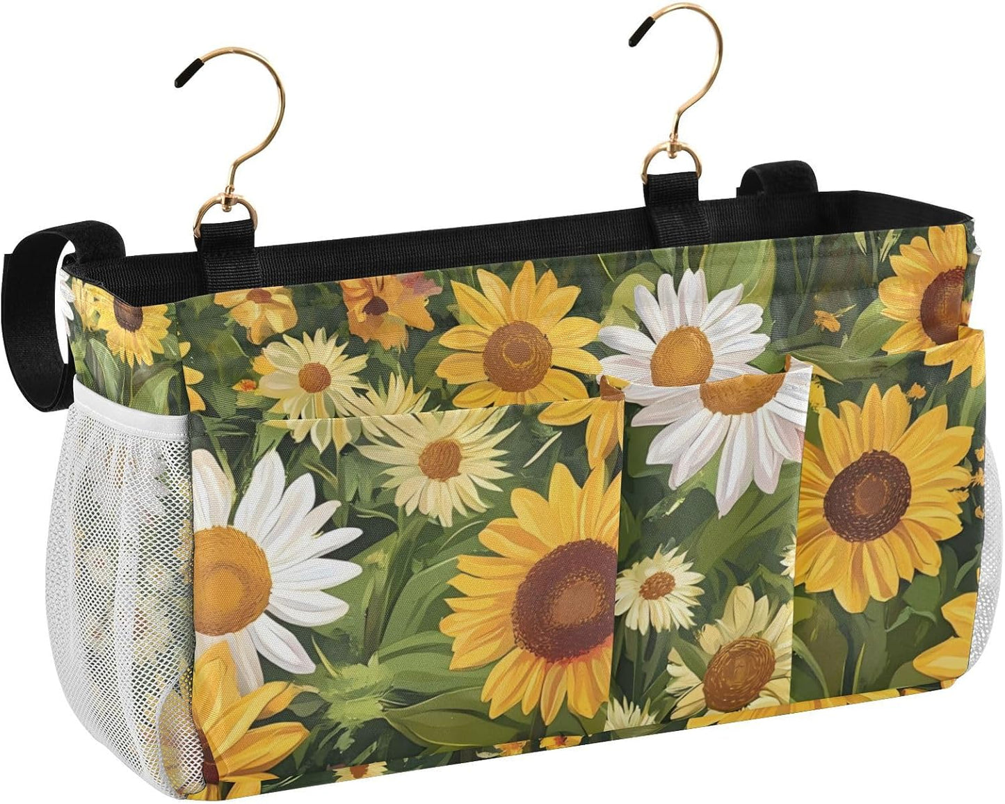 Yellow Sunflower Flowers Bedside Caddies Bed Storage Bag With Pockets Hanging Organizer for Headboards Bunk Beds Dorm Rooms Organizer Caddy organizador para accesorios de cama